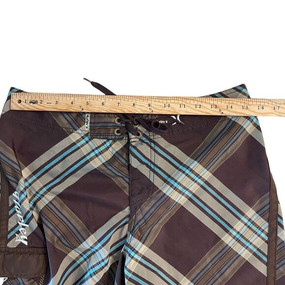 Hurley Men's Swimwear Plaid Surf Boardshorts Brown Blue Size 31 - Picture 4 of 7